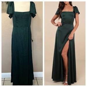 Lulus Ultimate Sweetness Emerald Green Satin Flutter Sleeve Maxi Dress